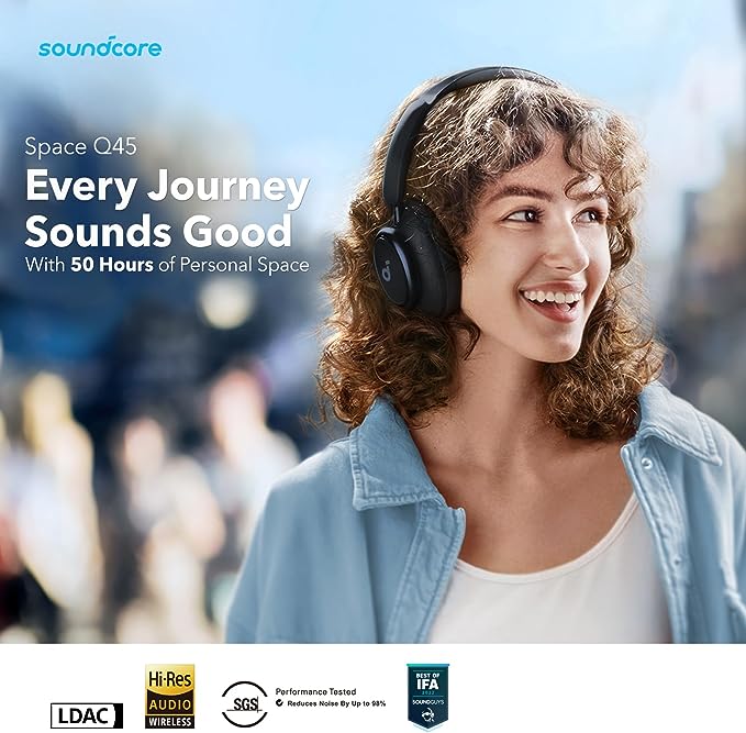 Soundcore Space Q45 Adaptive Active Noise Cancelling Headphones - Black/Blue/White