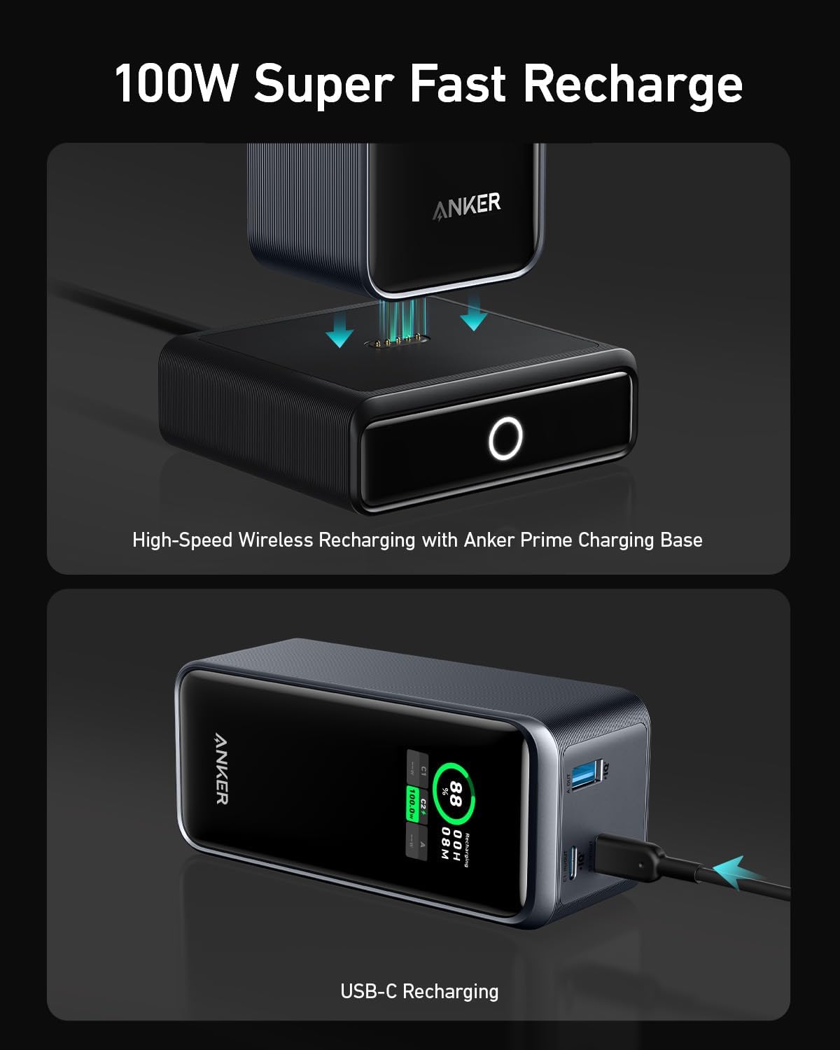 Anker Prime Power Bank 200W, 20,000mAh Portable Charger 3-Port with 100W Charging Base, Smart Digital Display