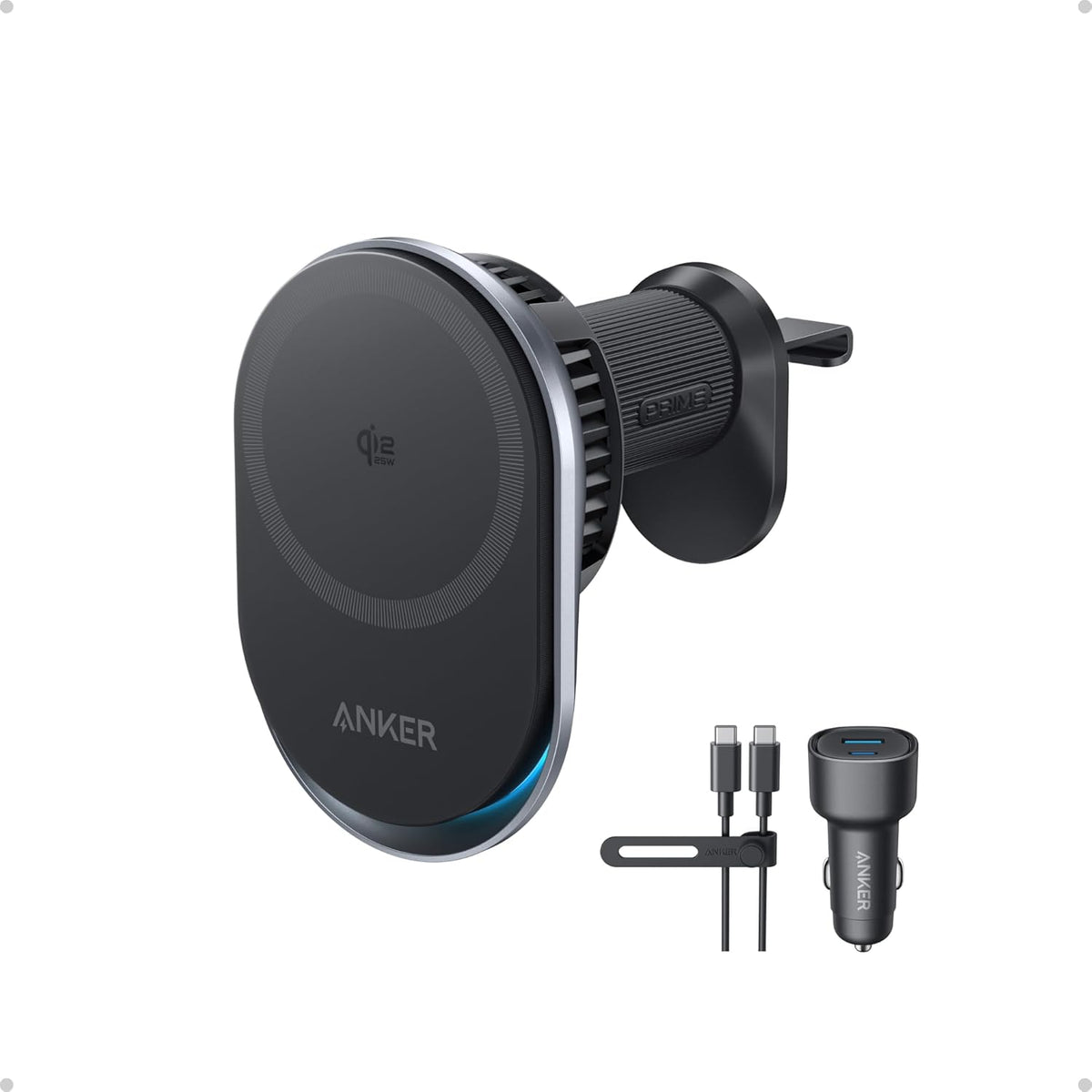 Anker Prime MagSafe Car Mount Charger, Qi2 25W Certified Wireless Car Charger with TEC Cooling, Strong Magnets, Air Vent Mount