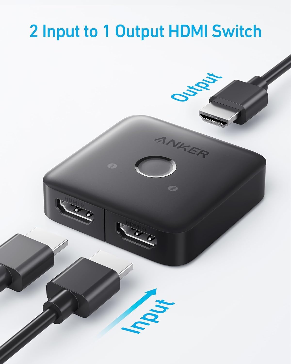 Anker HDMI Switch, 4K@60Hz Bi-Directional HDMI Switcher, 2 In 1 Out with Smooth Finish, Supports HDR, 3D, Dolby, Compatible with Laptops, PC, Xbox Series, PS5 / PS4, Projector, and More