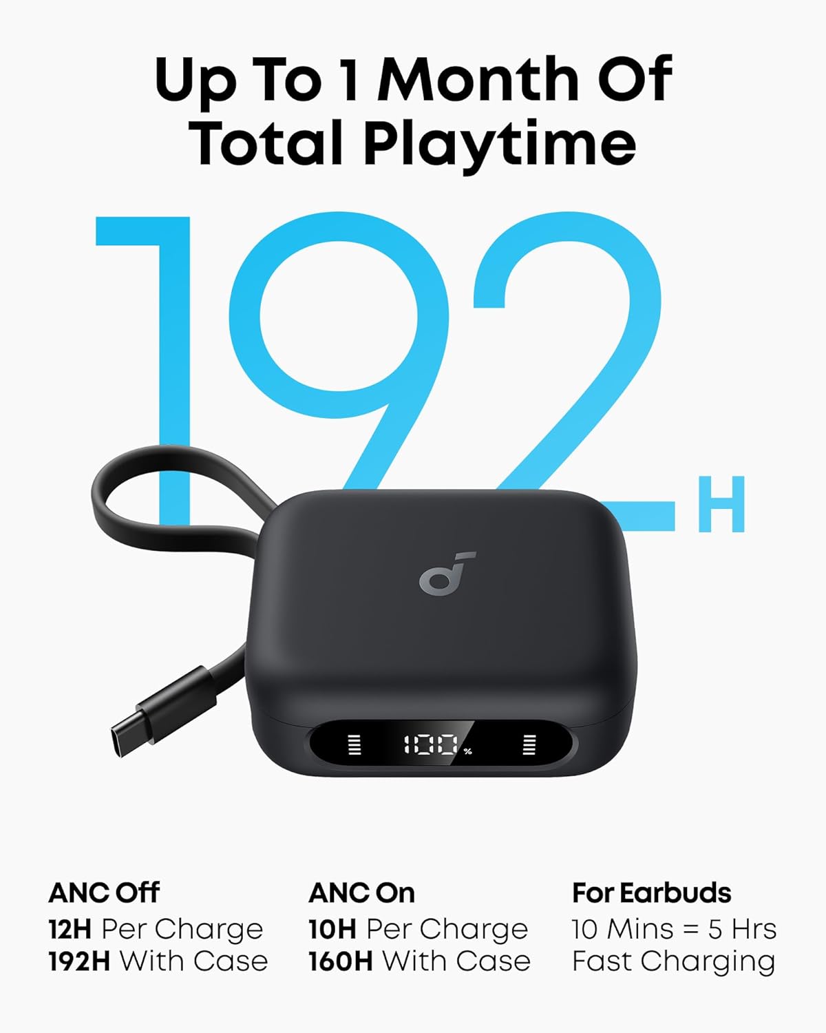 Soundcore P41i Adaptive Noise Cancelling Earbuds with Portable Phone Charger and Built-in Lightning Adapter