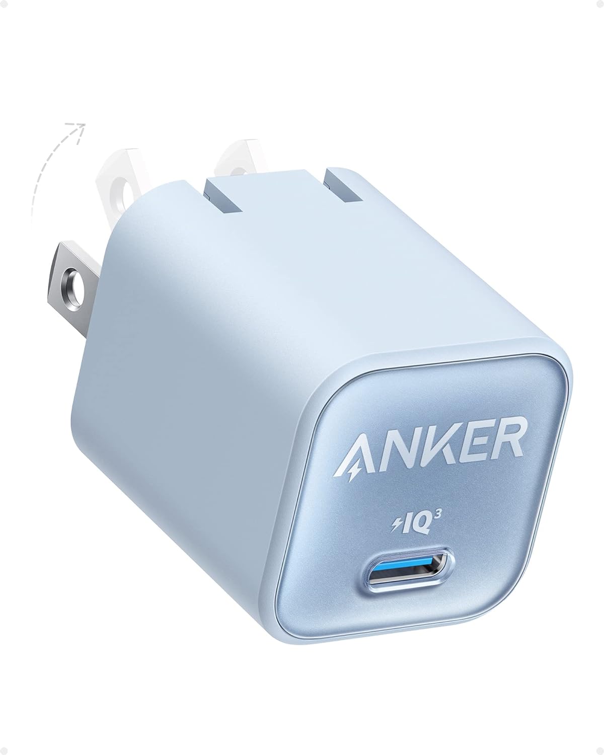 USB C GaN Charger 30W, Anker 511 Charger (Nano 3), PIQ 3.0 Foldable PPS Fast Charger for iPhone 15/15 Pro/14/14 Pro Max/13, Galaxy, iPad (Cable Not Included) - Misty Blue
