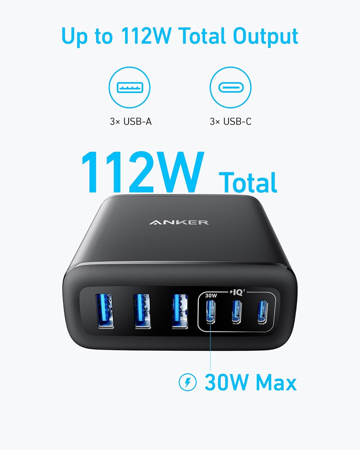 Anker Desktop Charger,  112W Max 6-Port Charging Station