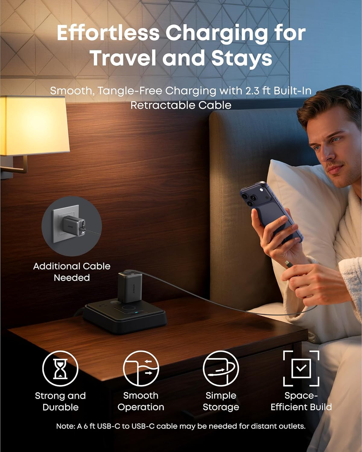 Anker Nano USB-C Charger Block, 35W Max 2-Port Compact Charger with Durable Built-in Anker InstaCord Retractable Cable