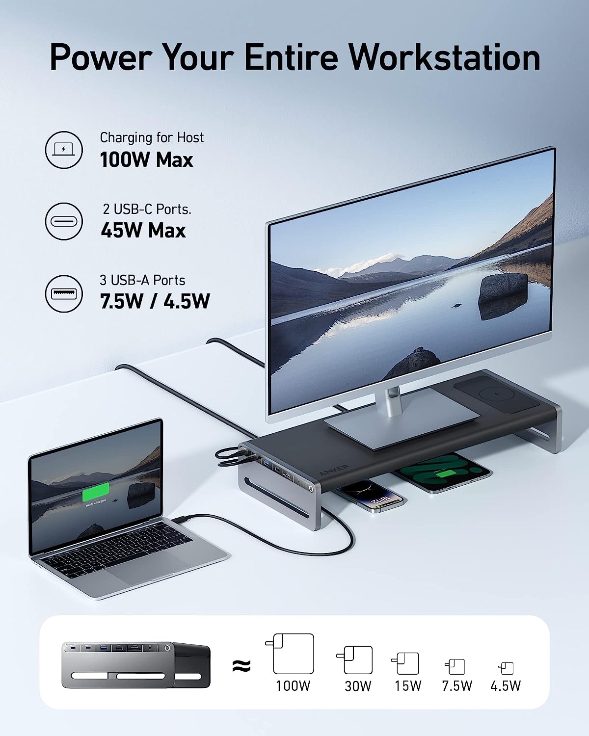 Anker 675 USB-C Docking Station (12-in-1, Monitor Stand) with 10Gbps USB-C Ports