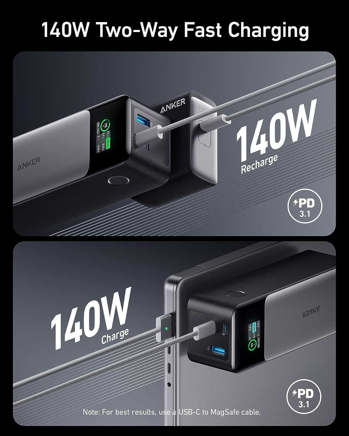 Anker 737 Power Bank (PowerCore 24K), 24,000mAh 3-Port Portable Charger with 140W Output