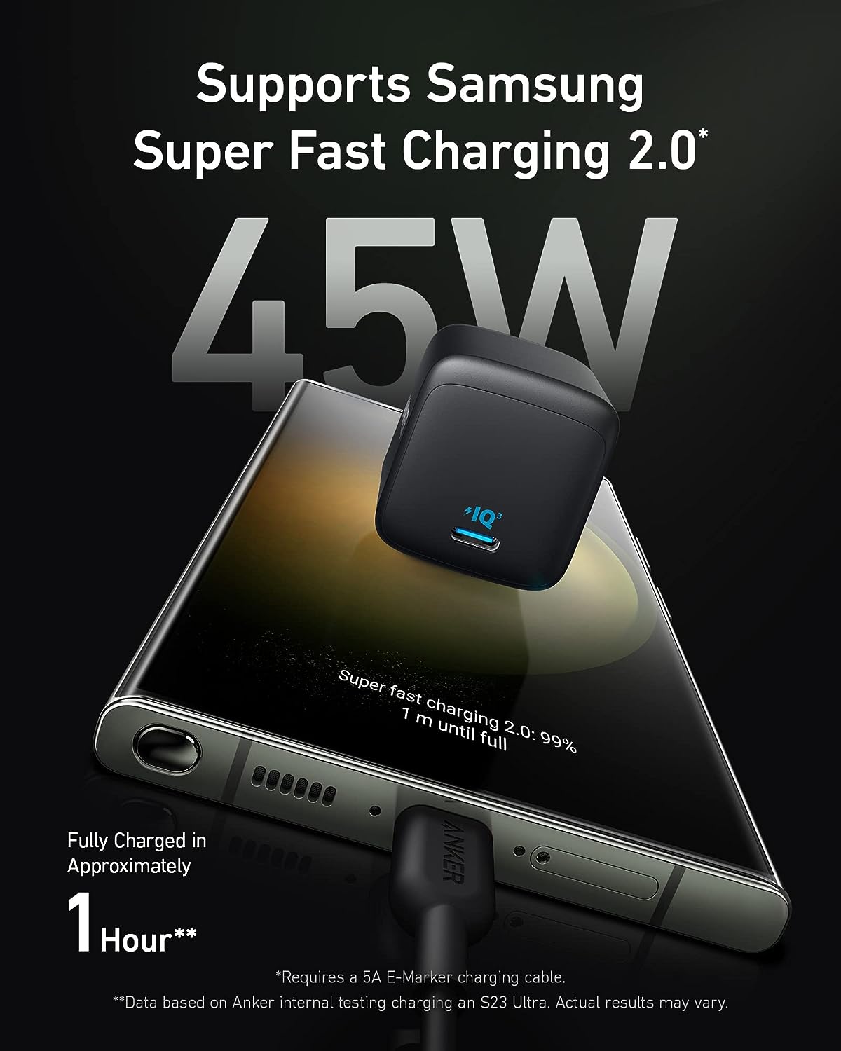 45W USB C Super Fast 313 Charger, Anker Ace Foldable PPS Fast Charger