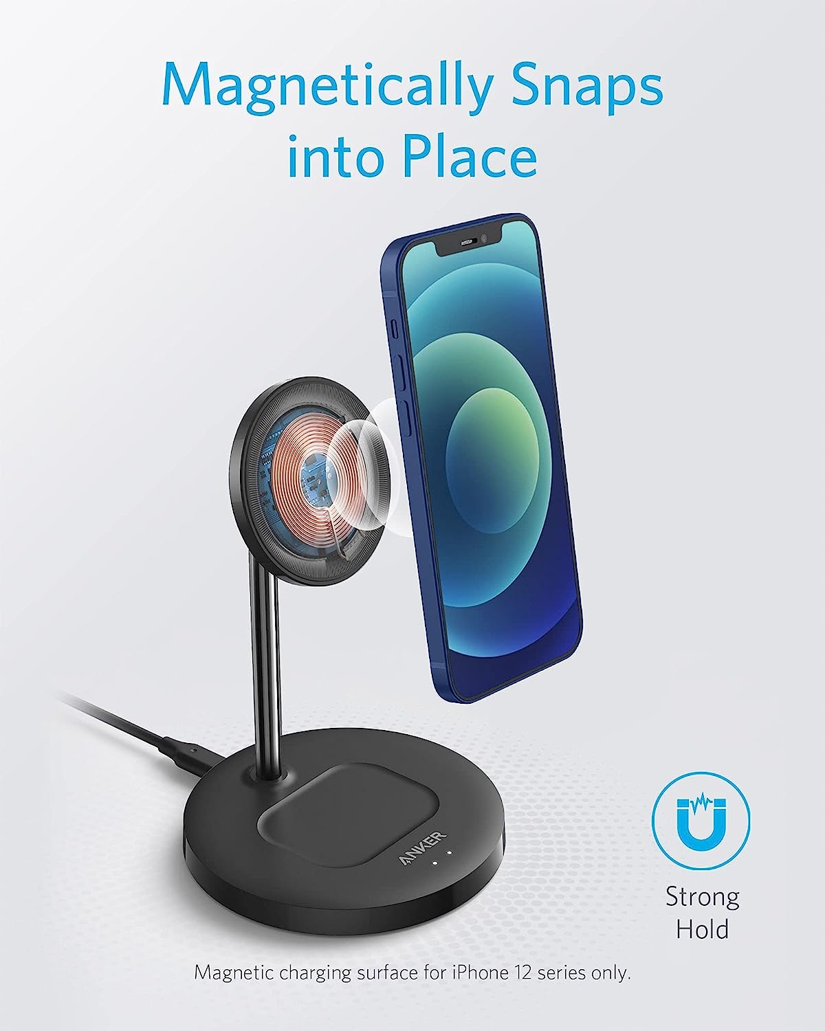 Anker Wireless Charging Stand, PowerWave 2-in-1 Magnetic Stand Lite with USB-C Cable
