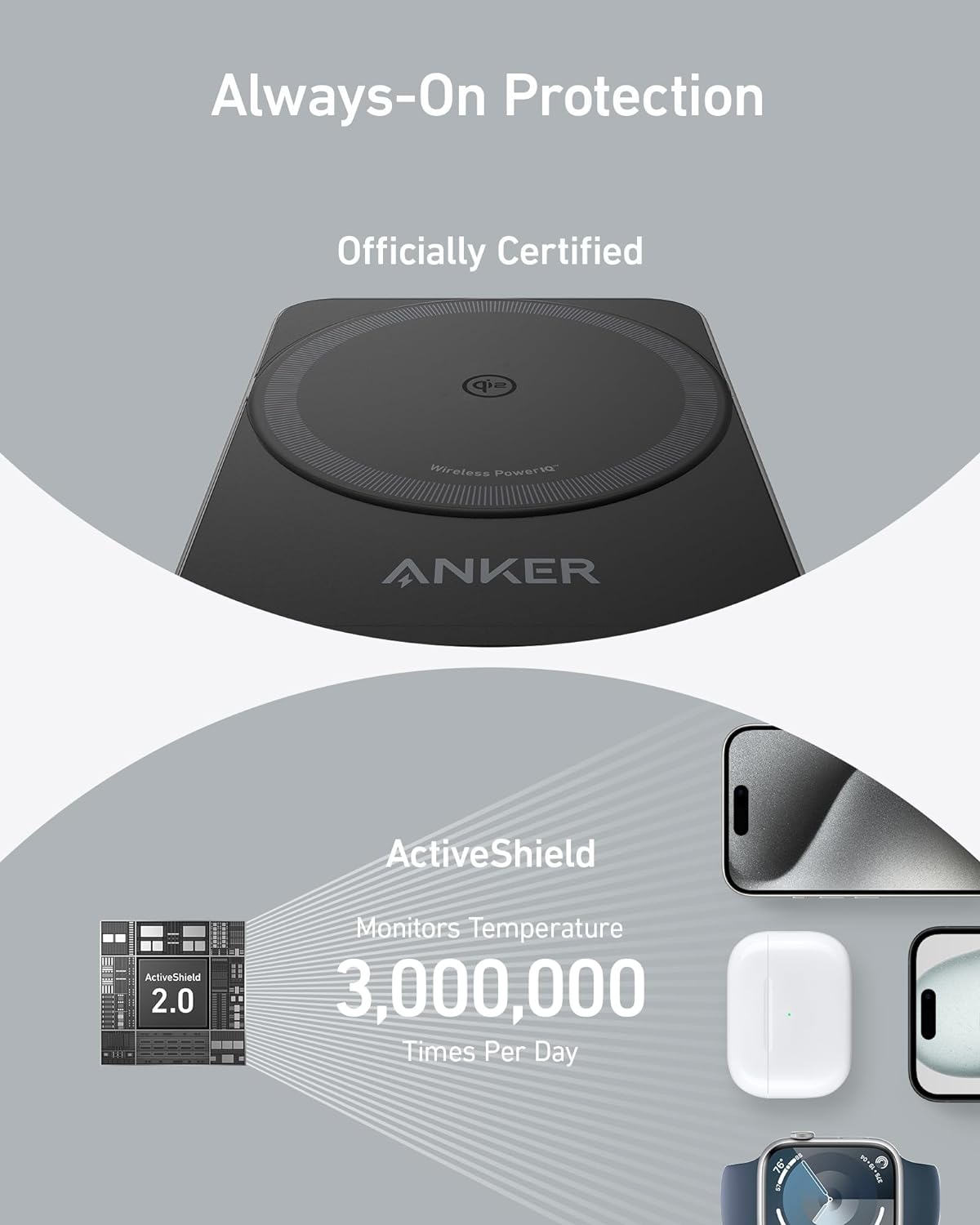 Anker MagGo 3-in-1 Charging Station, Qi2 Certified 15W MagSafe-Compatible Wireless Charger Stand