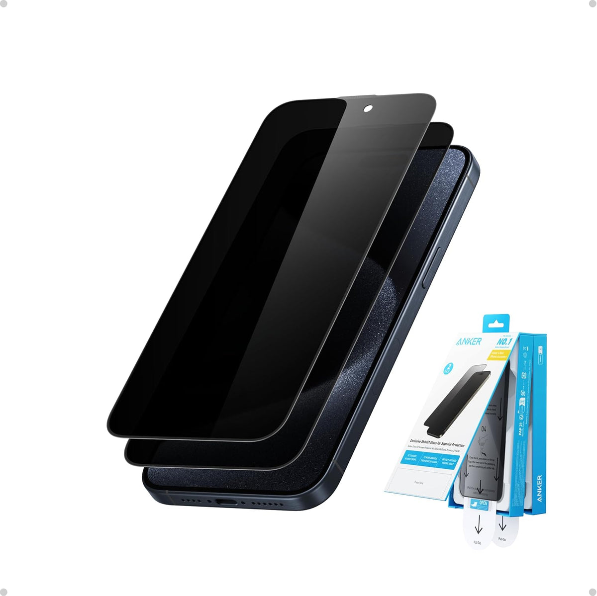 Anker Easy Fit Screen Protector Kit (HD, 2-Pack) ,For iPhone 16/15 Series