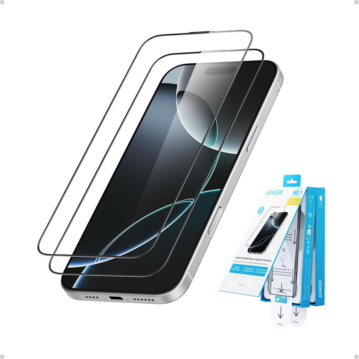 Anker Easy Fit Screen Protector Kit (HD, 2-Pack) ,For iPhone 16/15 Series