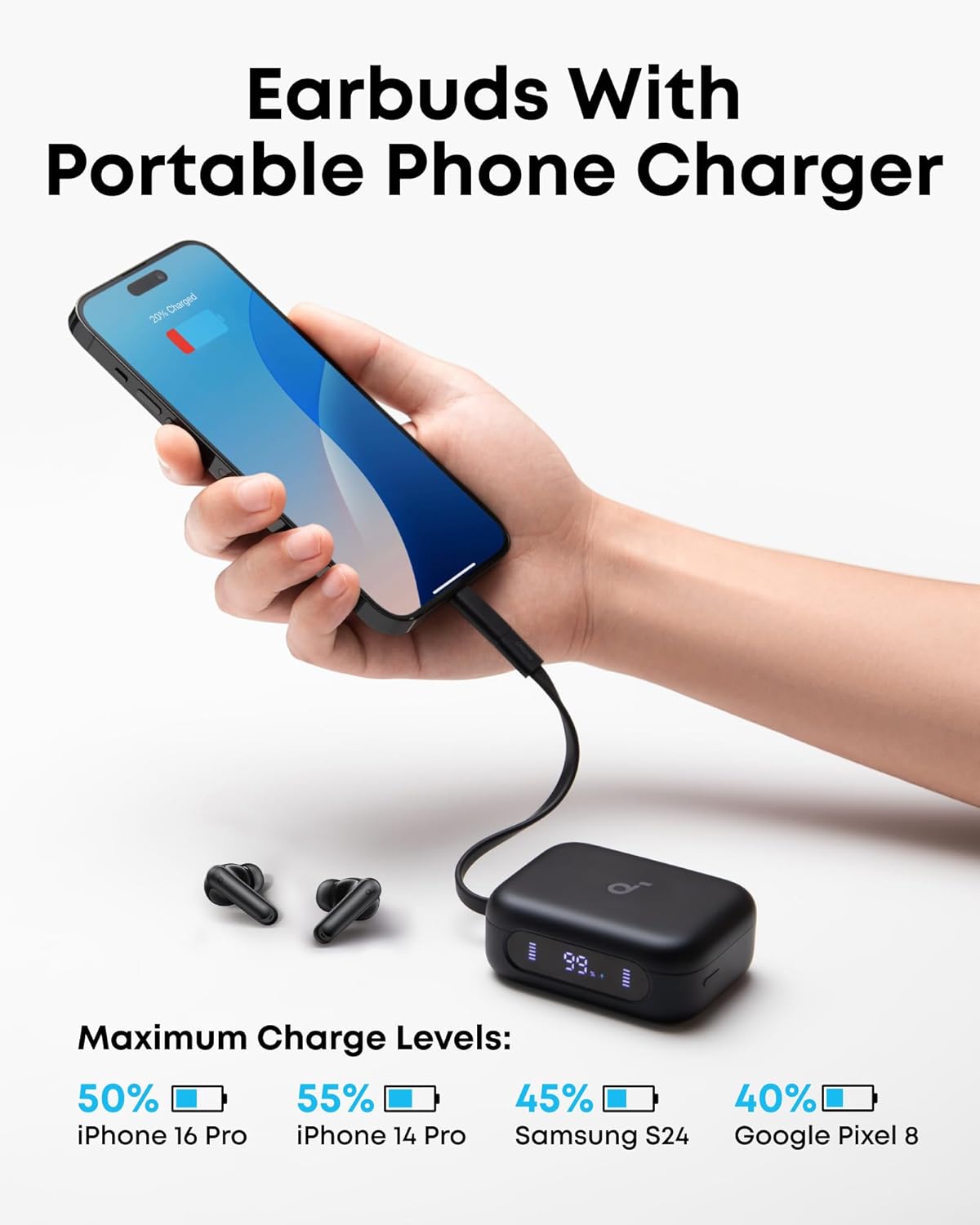 Soundcore P41i Adaptive Noise Cancelling Earbuds with Portable Phone Charger and Built-in Lightning Adapter