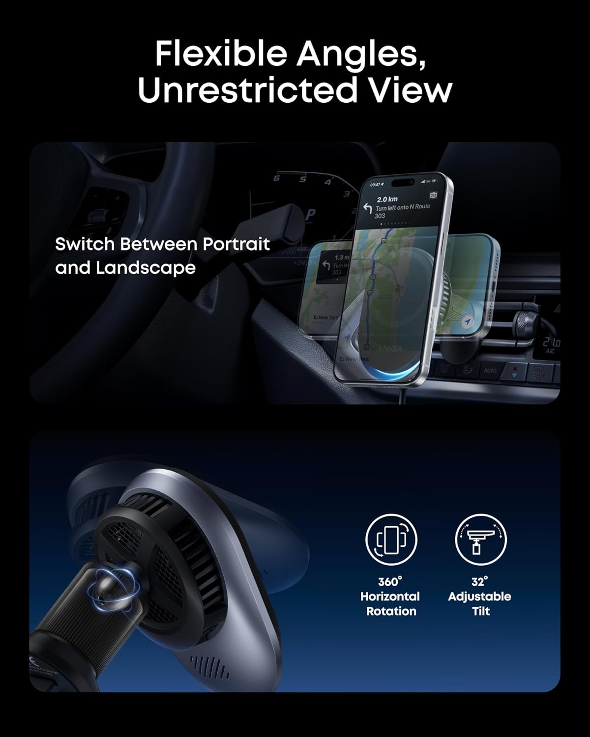 Anker Prime MagSafe Car Mount Charger, Qi2 25W Certified Wireless Car Charger with TEC Cooling, Strong Magnets, Air Vent Mount