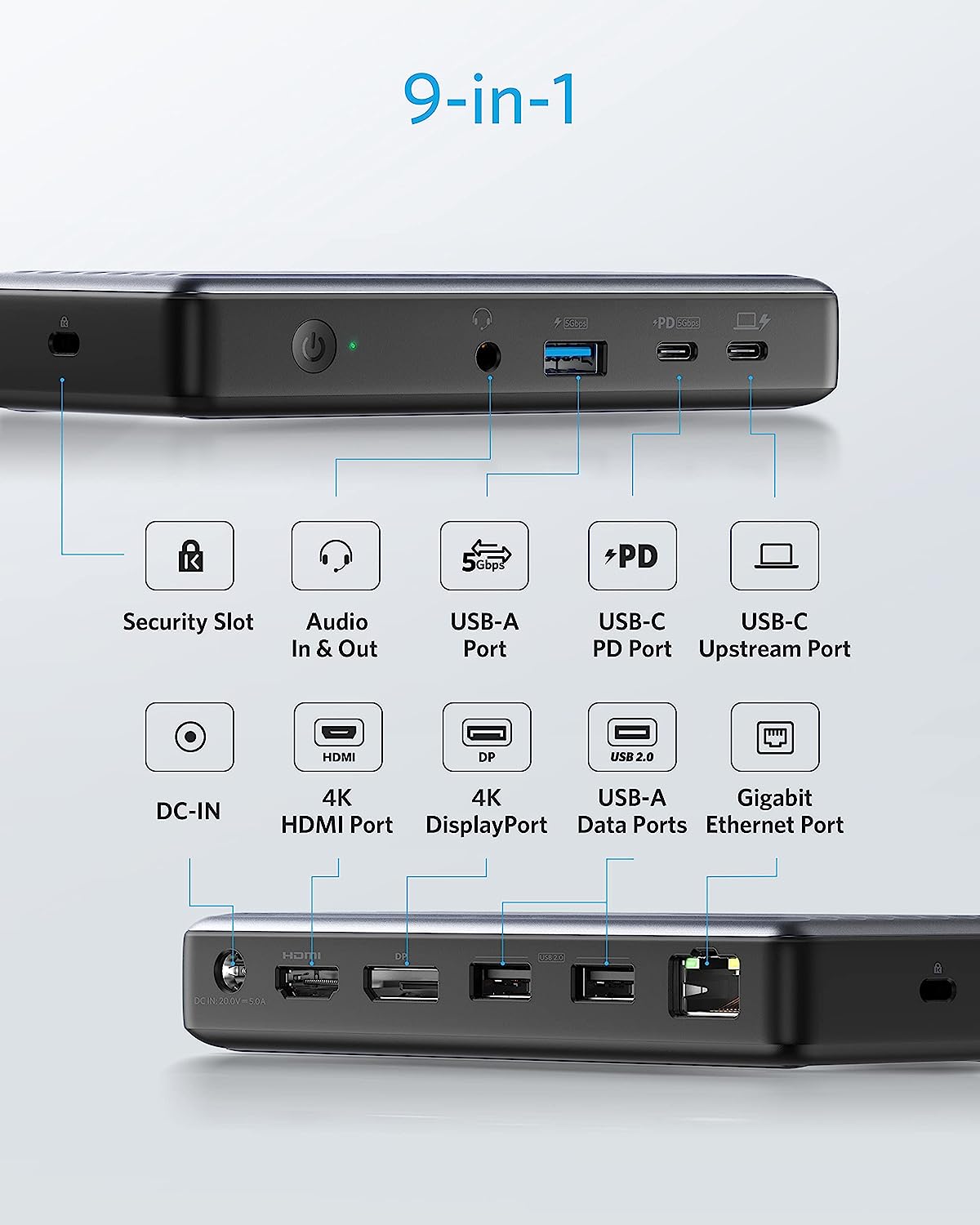 Anker USB C Docking Station, PowerExpand 9-in-1 PD Dock, 60W Charging for Laptop