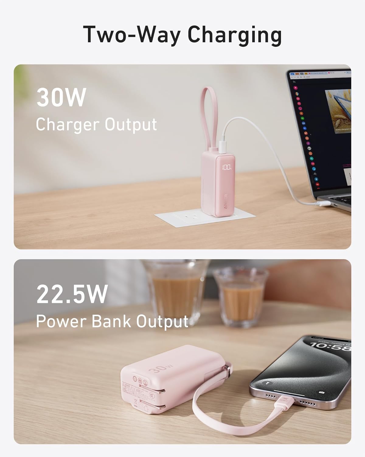 Anker 3-in-1 Power Bank (30W, Fusion, Built-In USB-C Cable)