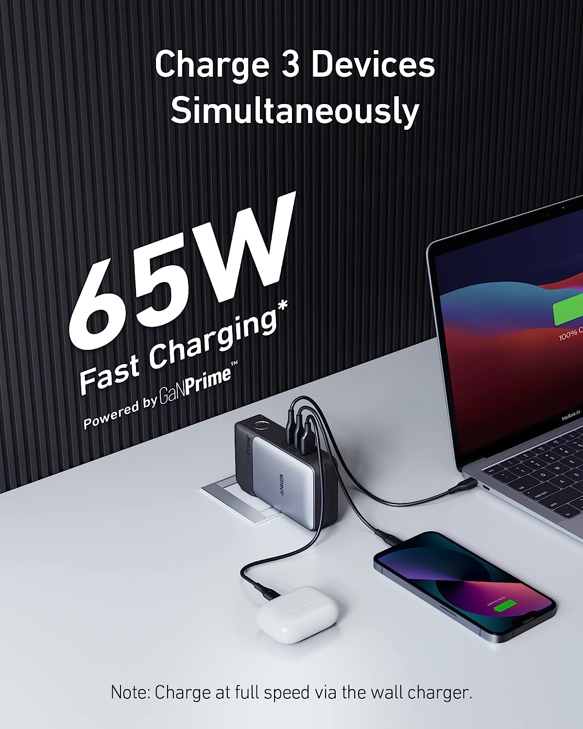 Anker Power Bank (GaNPrime PowerCore 65W), 2-in-1 Hybrid Charger, 10,000mAh 30W USB-C Portable Charger with 65W Wall Charger