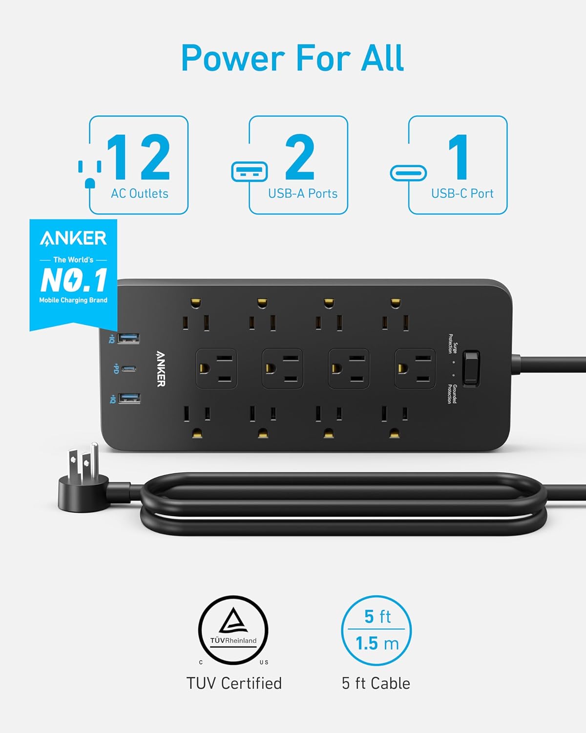 Anker 2 Pack Surge Protector Power Strip (2100J)