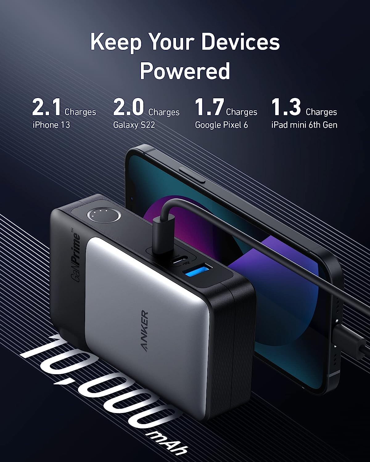 Anker Power Bank (GaNPrime PowerCore 65W), 2-in-1 Hybrid Charger, 10,000mAh 30W USB-C Portable Charger with 65W Wall Charger