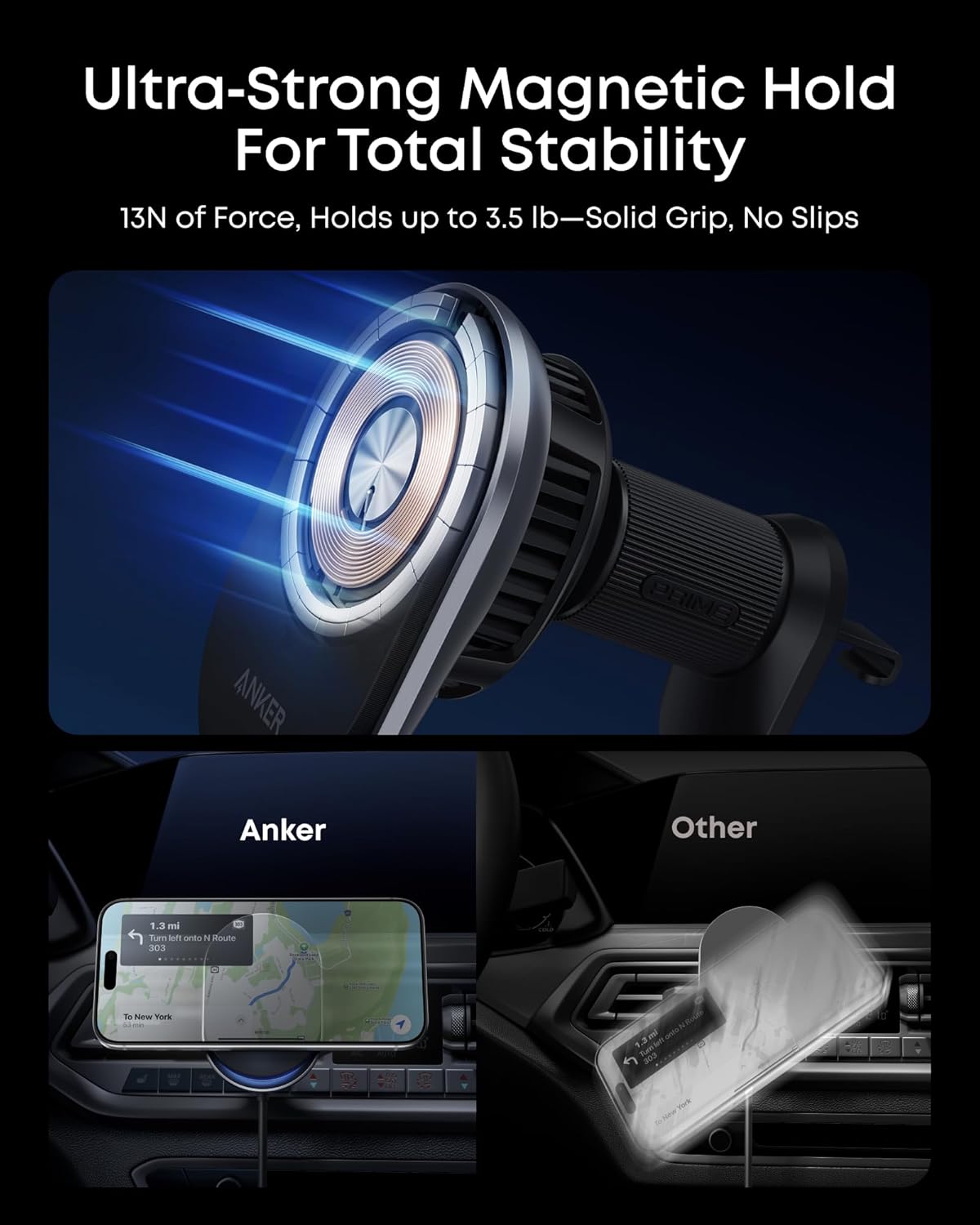 Anker Prime MagSafe Car Mount Charger, Qi2 25W Certified Wireless Car Charger with TEC Cooling, Strong Magnets, Air Vent Mount