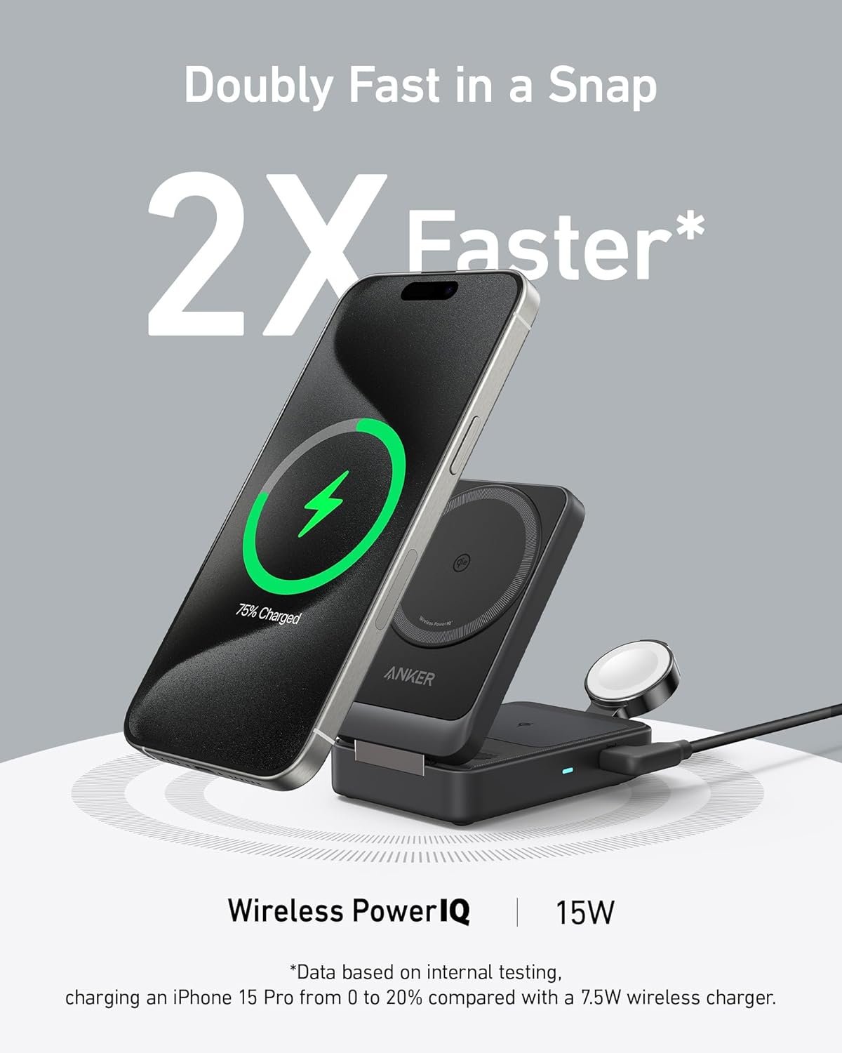 Anker MagGo 3-in-1 Charging Station, Qi2 Certified 15W MagSafe-Compatible Wireless Charger Stand