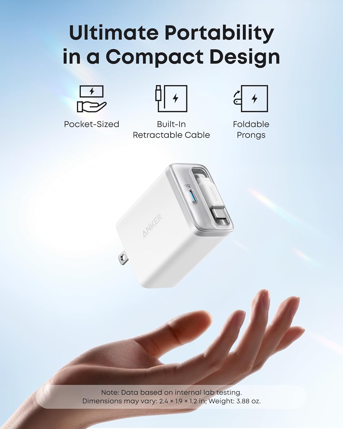 Anker Nano USB-C Charger Block, 35W Max 2-Port Compact Charger with Durable Built-in Anker InstaCord Retractable Cable