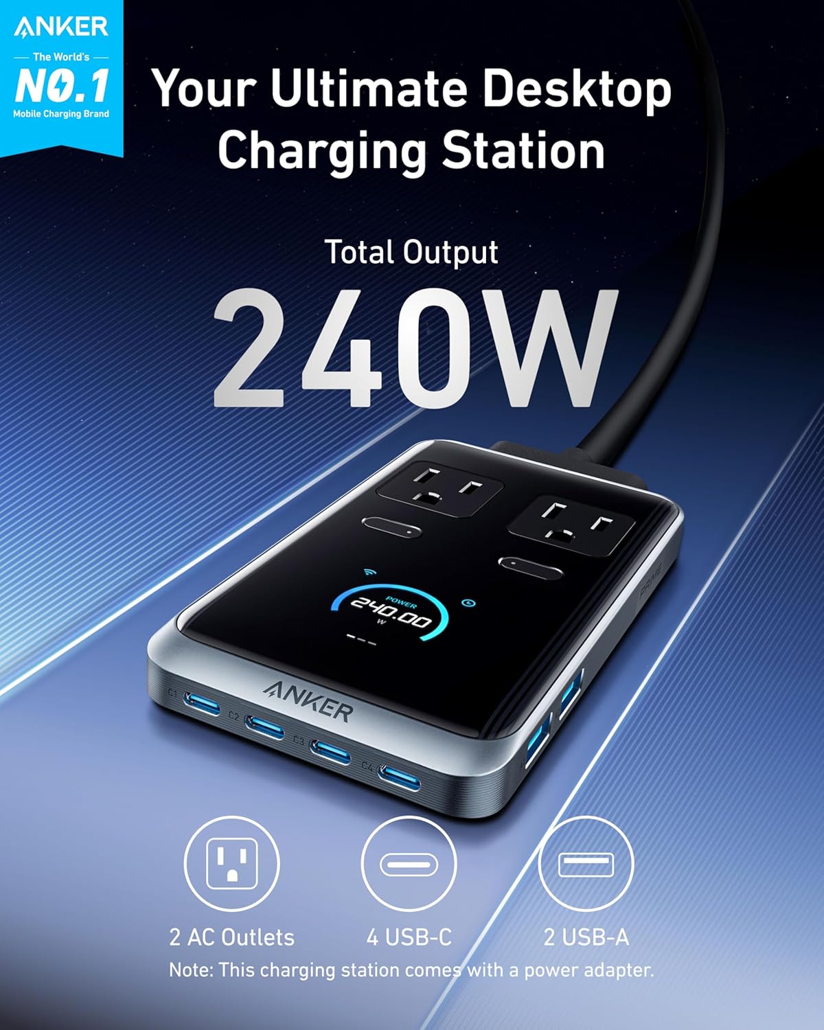 Anker Prime Charging Station, 240W 8-in-1 USB C Power Strip