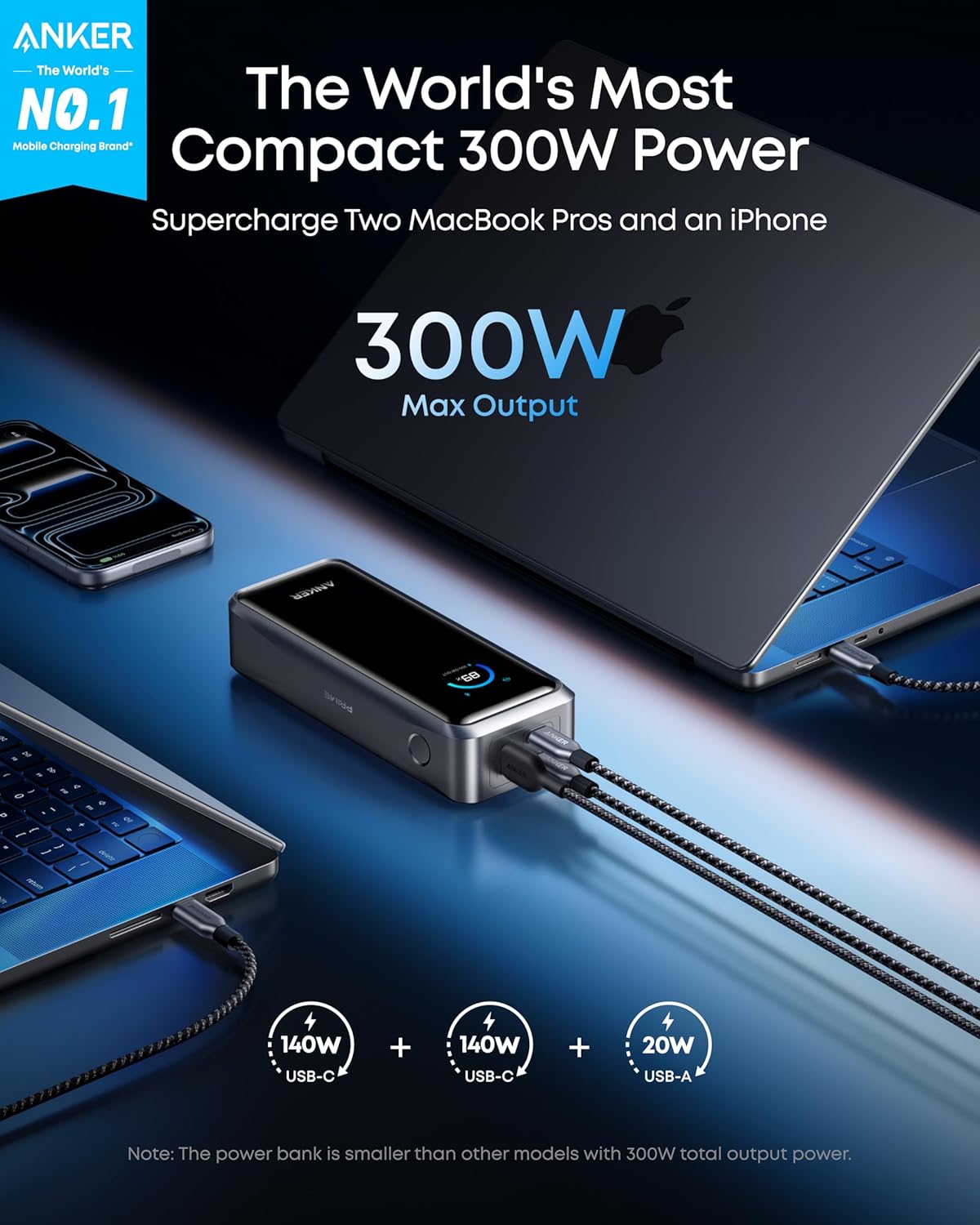Anker Prime Power Bank, 26K 3-Port Portable Charger with 300W Max Output