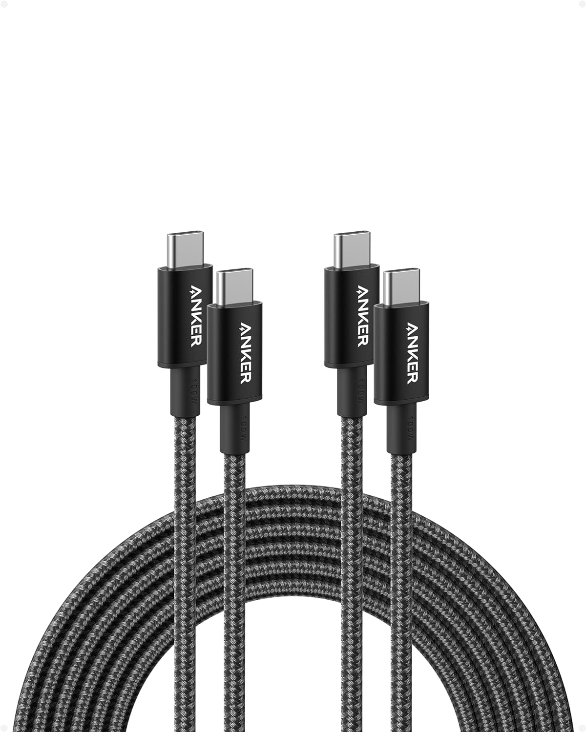 Anker USB C Cable 100W (10ft, 2pack), New Nylon USB C to USB C Cable 2.0, Type C Charging Cable Fast Charge