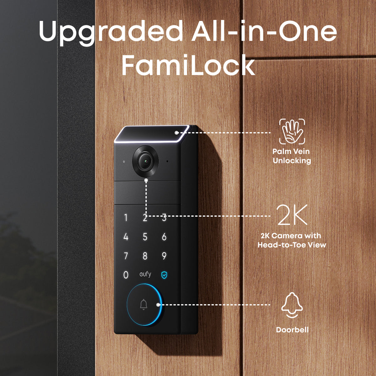 eufy FamiLock S3 Max with Palm Vein Recognition, 2K Video Doorbell, and 4 Inch Display