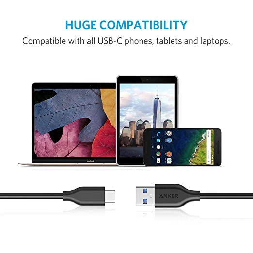 Anker USB C Cable, Powerline USB 3.0 to USB C Charger Cable (6ft) with 56k Ohm Pull-up Resistor