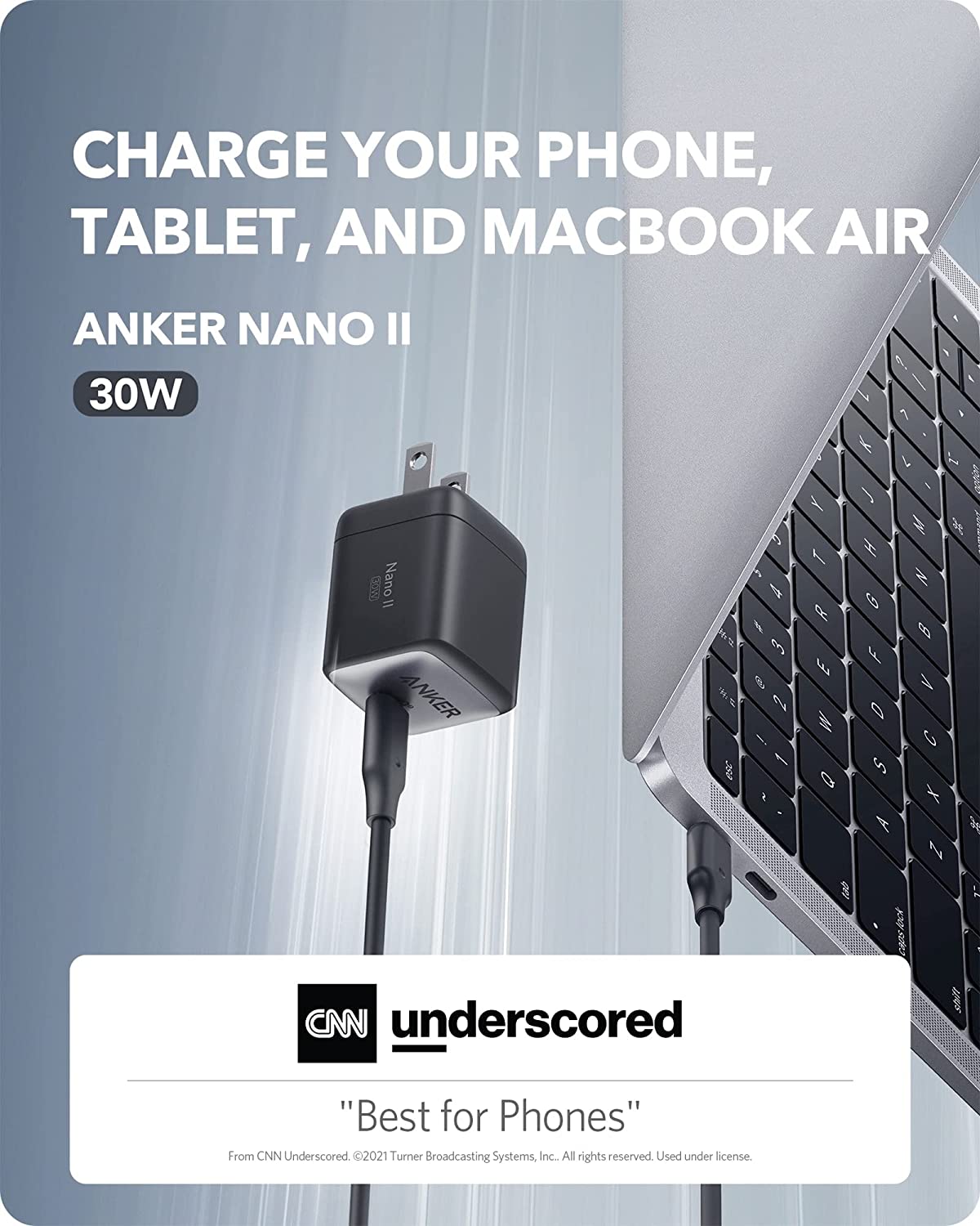 Anker Nano II 30W  USB C Charger,  GaN II Compact Charger (Not Foldable)
